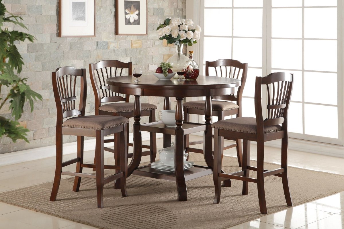 Bixby - Counter Table & 4 Chairs - Light Brown 5 Piece Dining Room Sets by New Classic - Walls Furniture & Mattress