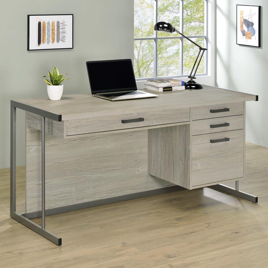 Loomis - 4 - Drawer Computer Desk - Whitewashed Gray Computer Desks by CoasterEssence - Walls Furniture & Mattress