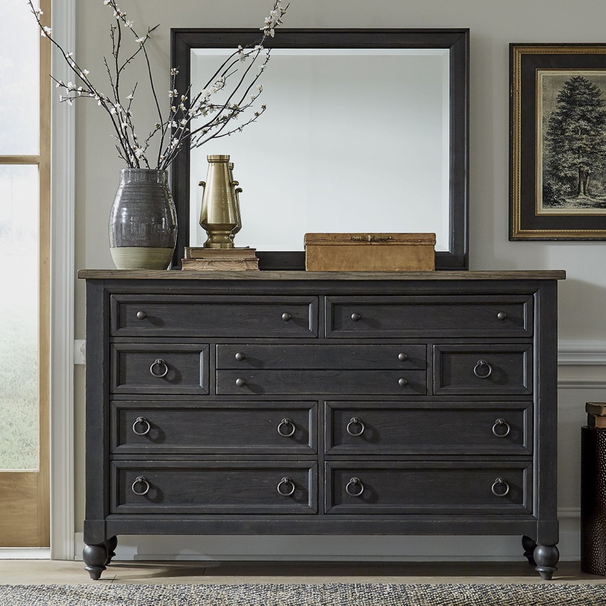 Americana Farmhouse - Dresser & Mirror Dresser & Mirror by Liberty Furniture - Walls Furniture & Mattress