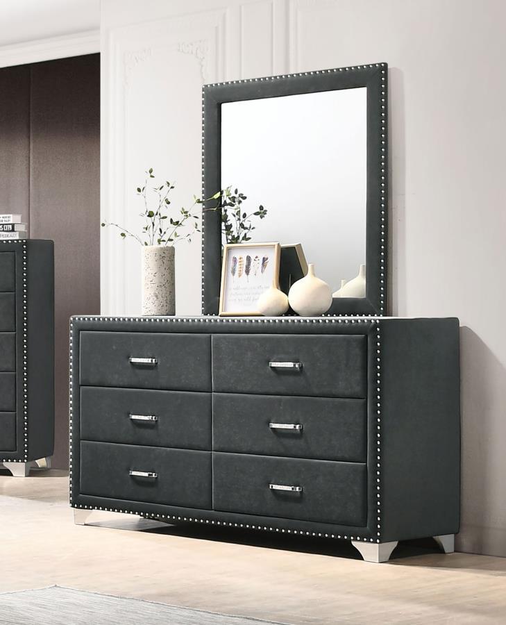 Melody - 6 - Drawer Upholstered Dresser With Mirror Dresser & Mirror by CoasterEveryday - Walls Furniture & Mattress