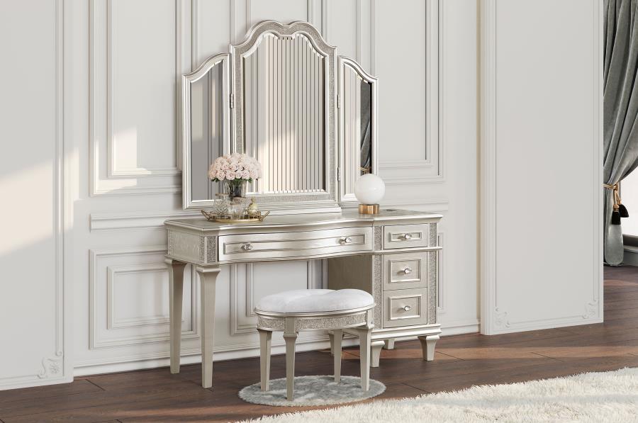 Evangeline - 4 - Drawer Vanity Set With Stool - Silver Oak Vanity Sets by Coaster Fine Furniture - Walls Furniture & Mattress