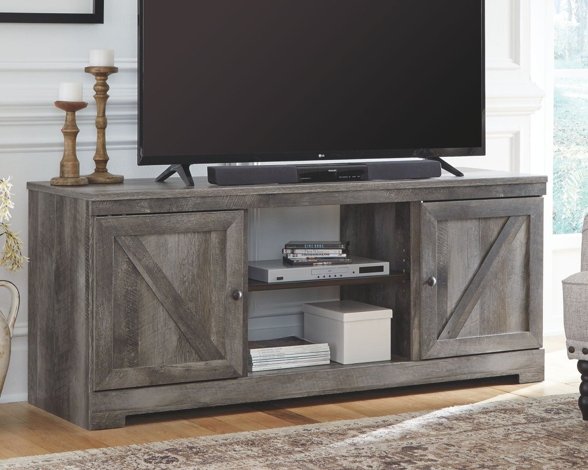 Wynnlow - 63" TV Stand With Glass/Stone Fireplace Insert - Gray Fireplace TV Stands by Signature Design by Ashley® - Walls Furniture & Mattress