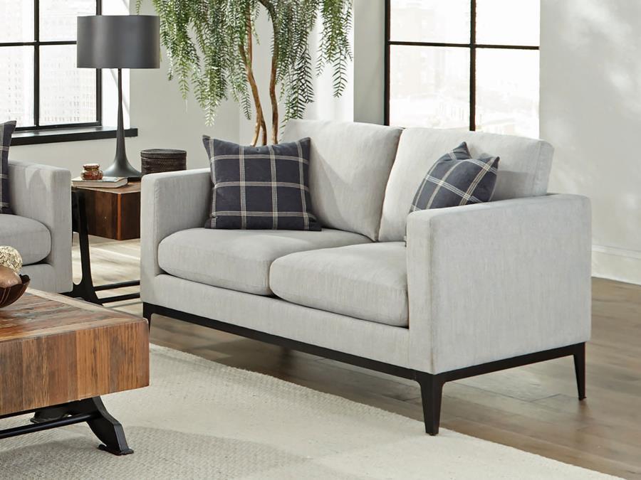 Apperson - Upholstered Track Arm Loveseat - Light Gray Stationary Loveseats by CoasterElevations - Walls Furniture & Mattress