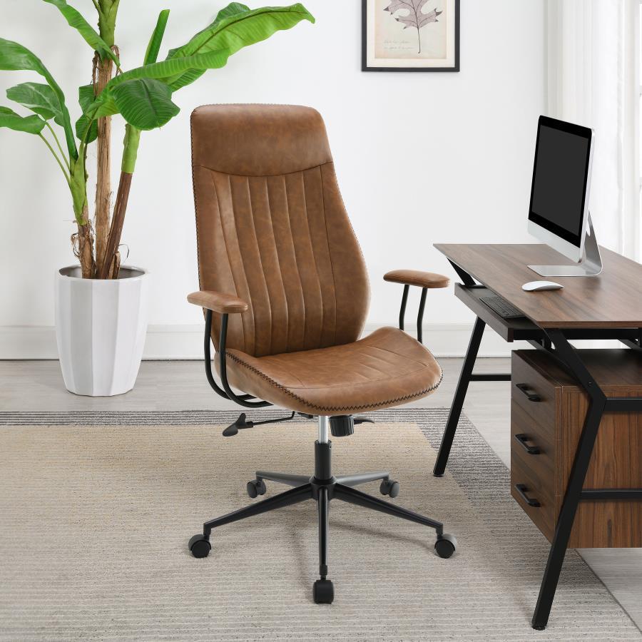 Ranger - Upholstered Adjustable Home Office Desk Chair - Brown Swivel Chairs by CoasterEveryday - Walls Furniture & Mattress