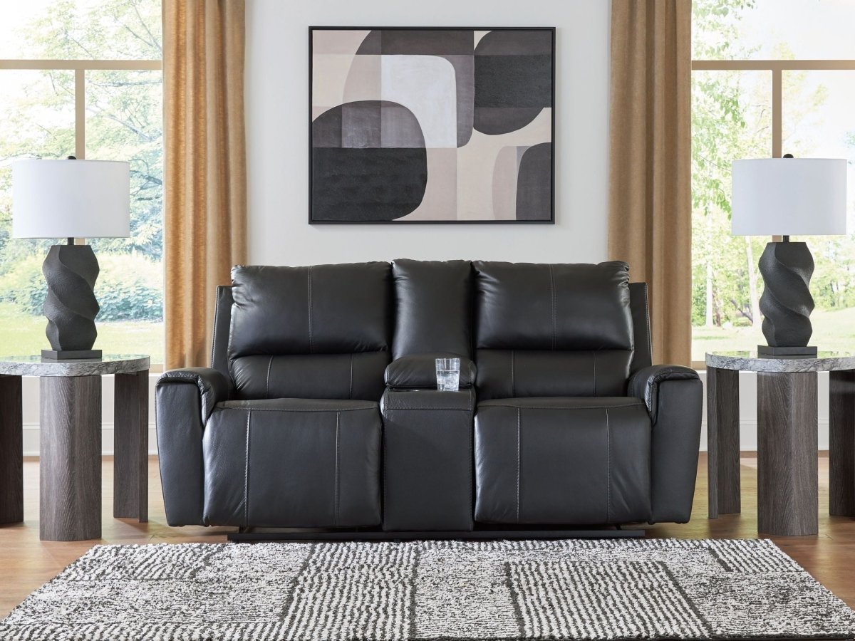 Glossmore - Reclining Loveseat With Console - Black Reclining Loveseats by Signature Design by Ashley® - Walls Furniture & Mattress