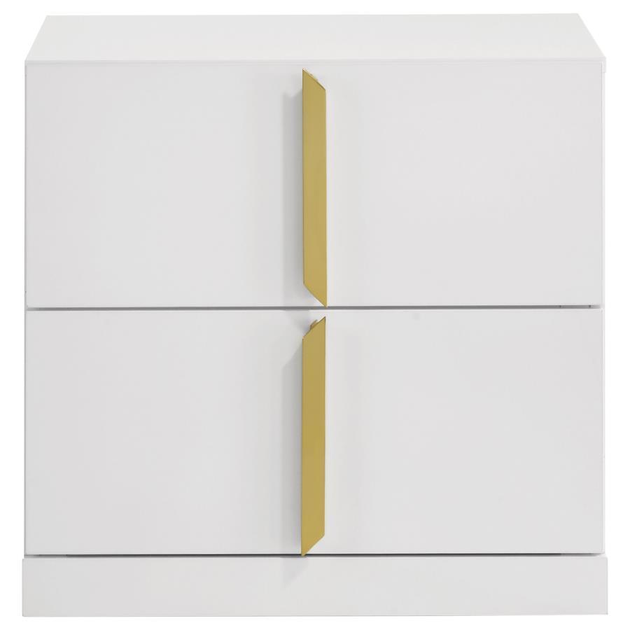 Ines - 2 - Drawer Nightstand Bedside Table - White High Gloss Accent Nightstands by Coaster Fine Furniture - Walls Furniture & Mattress