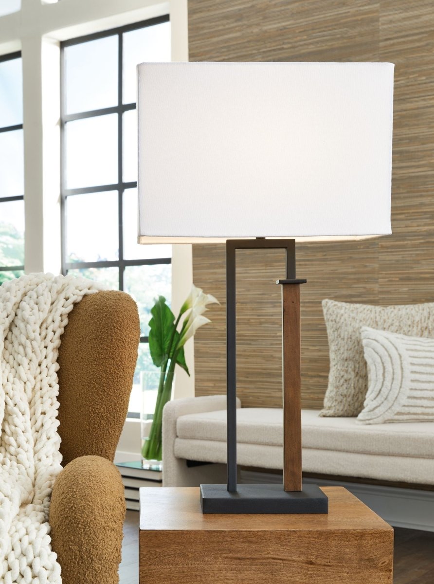Voslen - Metal Table Lamp (Set of 2) - Black / Brown Table Lamps by Signature Design by Ashley® - Walls Furniture & Mattress