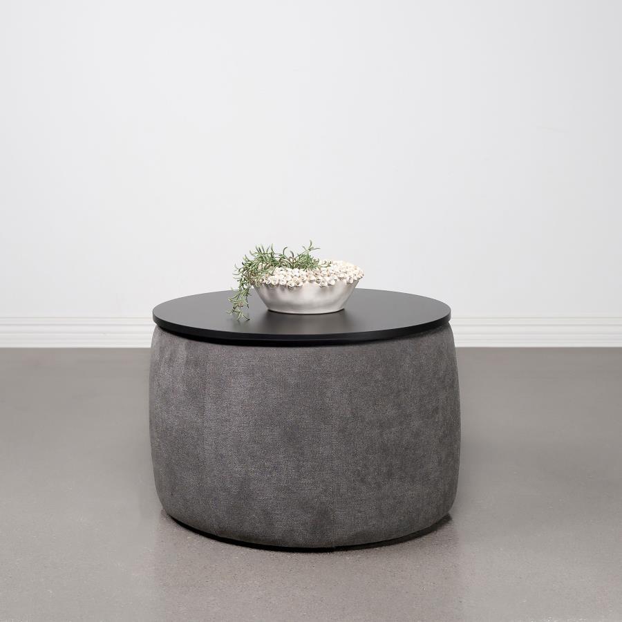 Tesoro - Round Upholstered Lift Top Storage Ottoman - Gray Storage Ottomans by Coaster Fine Furniture - Walls Furniture & Mattress