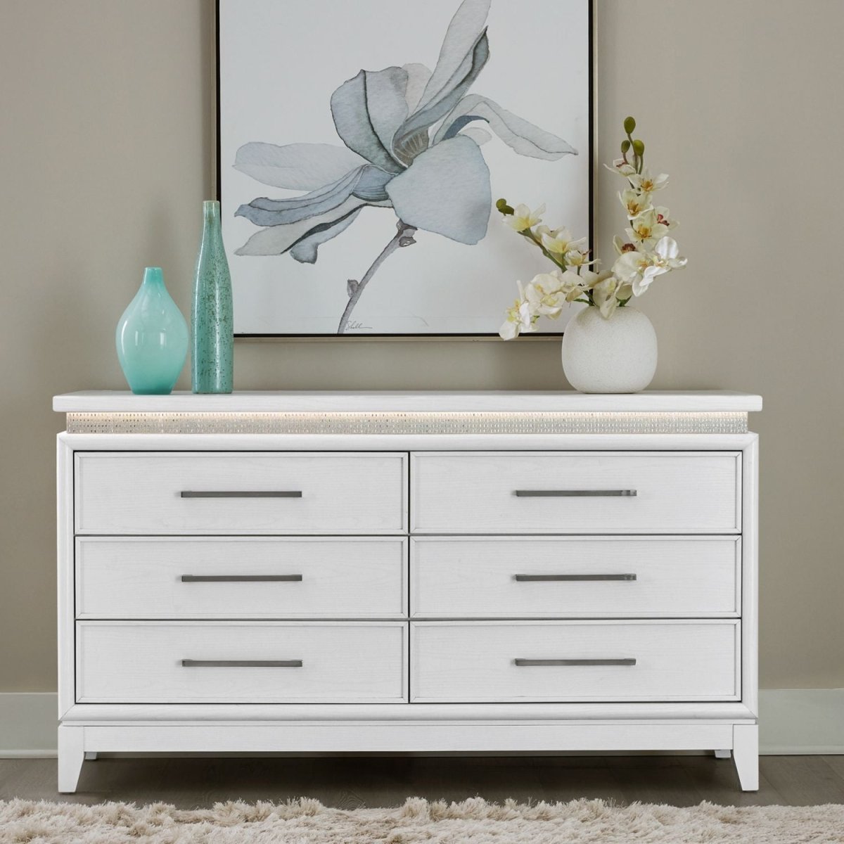 Reflections - 6 Drawer Dresser With Lights - White Dressers by Liberty Furniture - Walls Furniture & Mattress