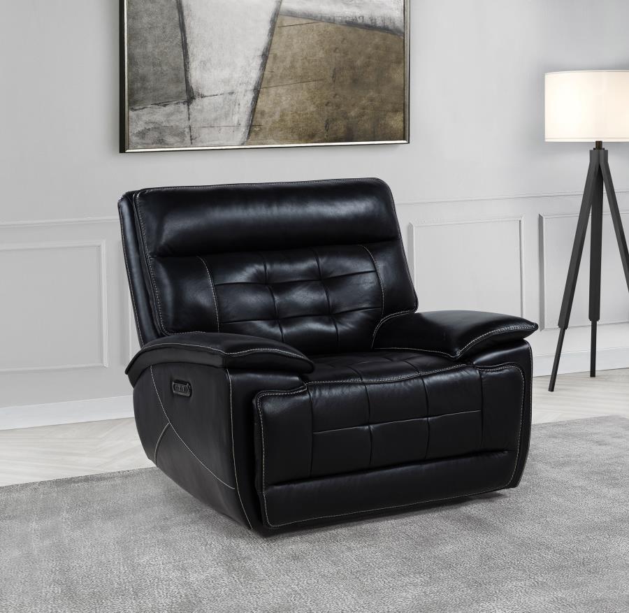 Hewitt - Leather Upholstered Dual Power Recliner Chair - Black Reclining Chairs by Coaster Fine Furniture - Walls Furniture & Mattress