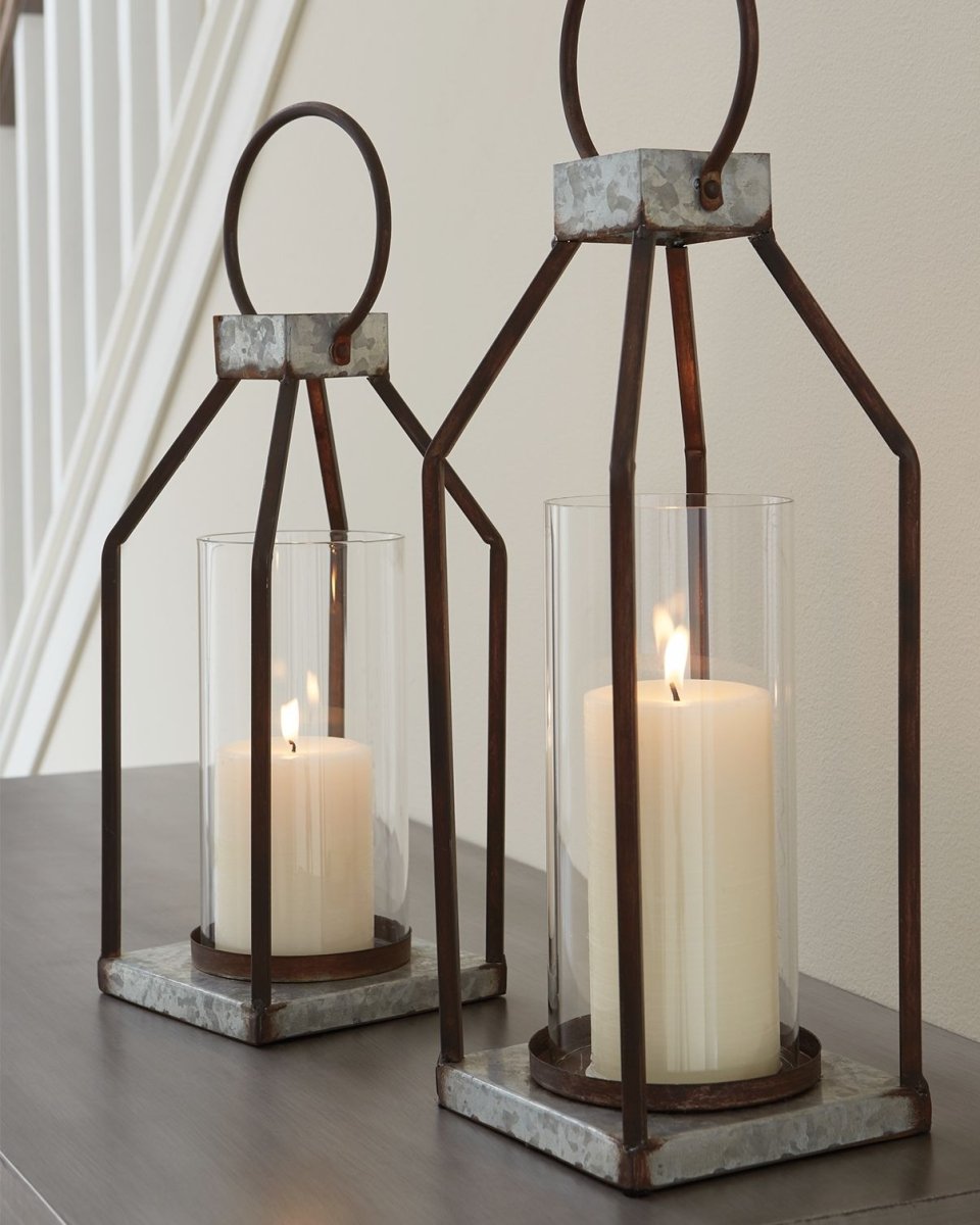Diedrick - Lantern Set (Set of 2) - Gray / Black Lanterns by Signature Design by Ashley® - Walls Furniture & Mattress