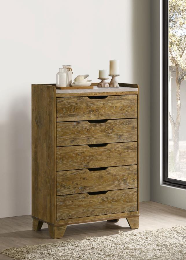 Henderson - 5 - Drawer Bedroom Chest Of Drawers - Medium Oak Accent Chests by Coaster Fine Furniture - Walls Furniture & Mattress