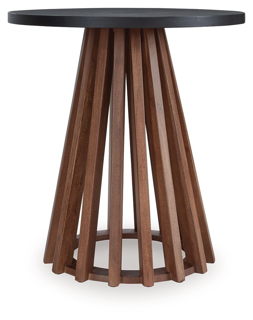 Kallari - Warm Brown / Black - Round End Table End Tables by Signature Design by Ashley® - Walls Furniture & Mattress