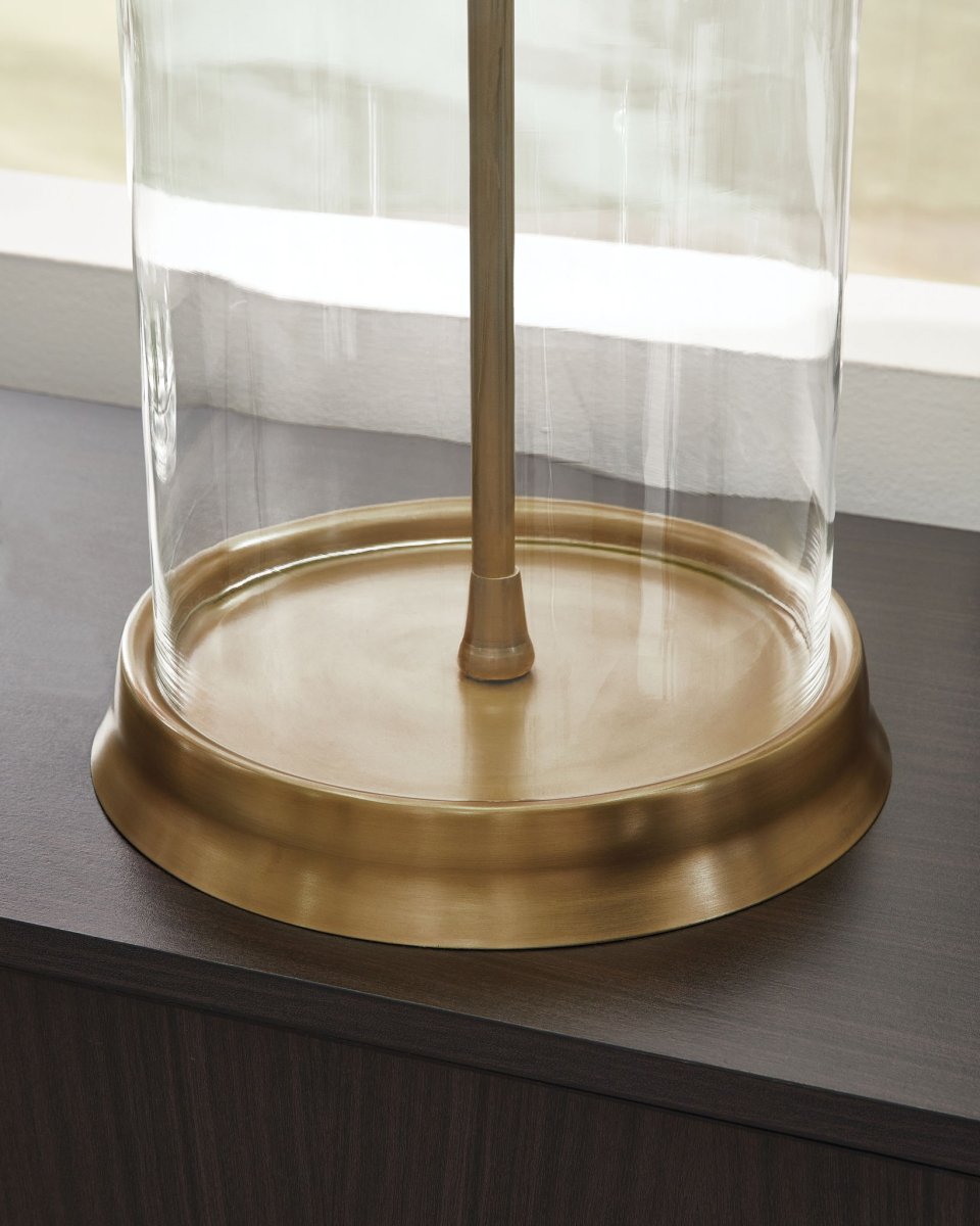 Gizeh - Glass Table Lamp - Clear / Gold Finish Table Lamps by Signature Design by Ashley® - Walls Furniture & Mattress