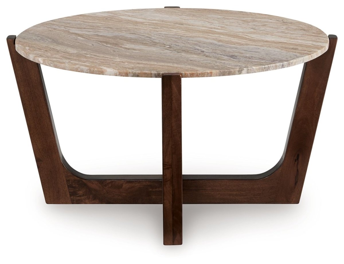 Tanidore - Round Cocktail Table - Warm Brown Coffee Tables by Signature Design by Ashley® - Walls Furniture & Mattress