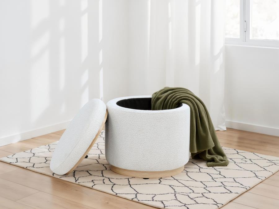 Remuda - Boucle Upholstered Round Storage Ottoman - Ivory Storage Ottomans by Coaster Fine Furniture - Walls Furniture & Mattress