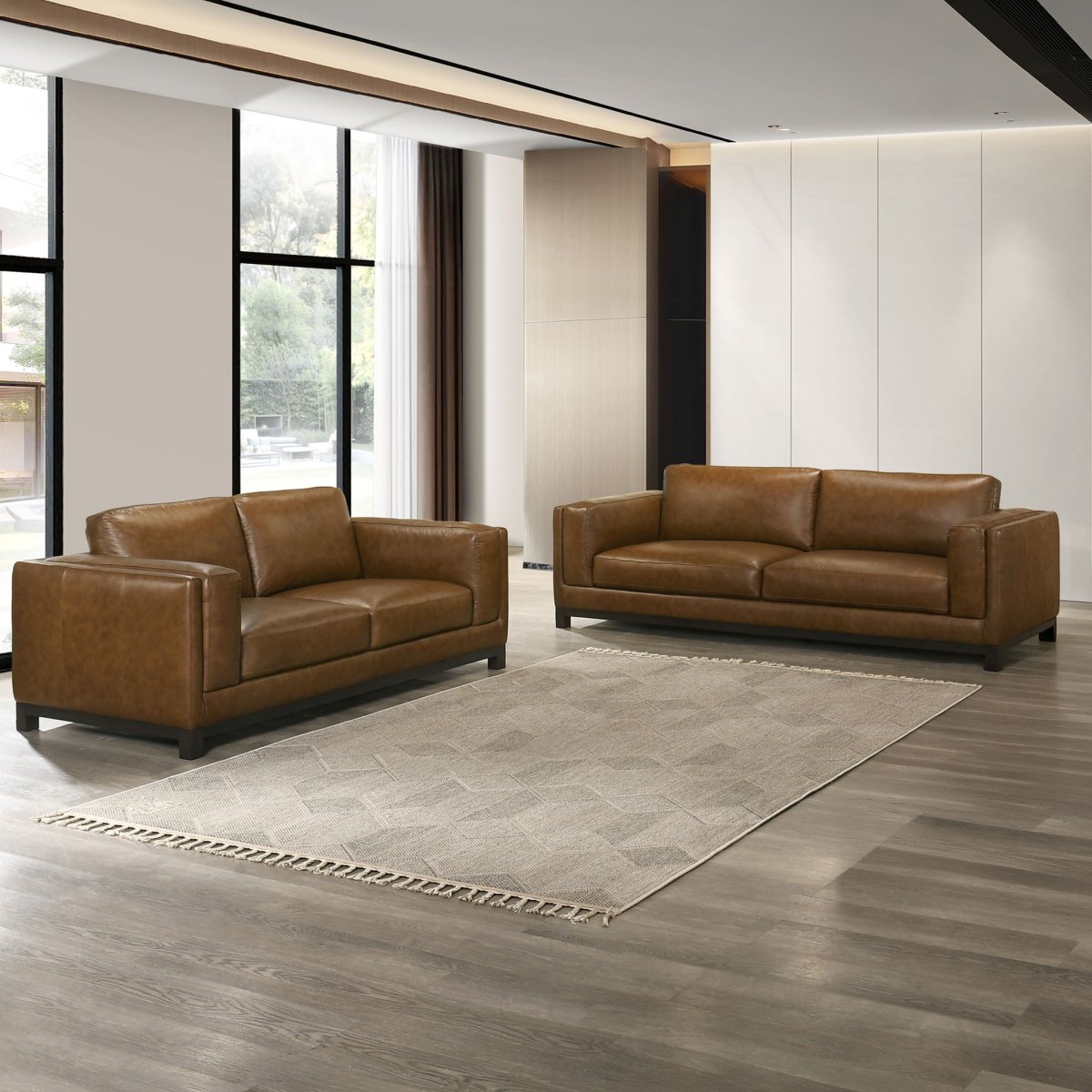 Sayer - 2 Pieces Leather Set (Sofa, Loveseat) - Brown Stationary Sofas & Loveseats by New Classic - Walls Furniture & Mattress