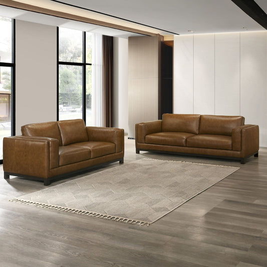 Sayer - 2 Pieces Leather Set (Sofa, Loveseat) - Brown Stationary Sofas & Loveseats by New Classic - Walls Furniture & Mattress