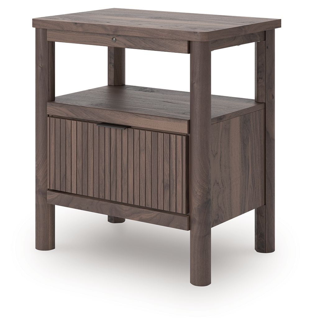 Pamytta - One Drawer Night Stand - Brown Nightstands w/ Charging Stations by Signature Design by Ashley® - Walls Furniture & Mattress