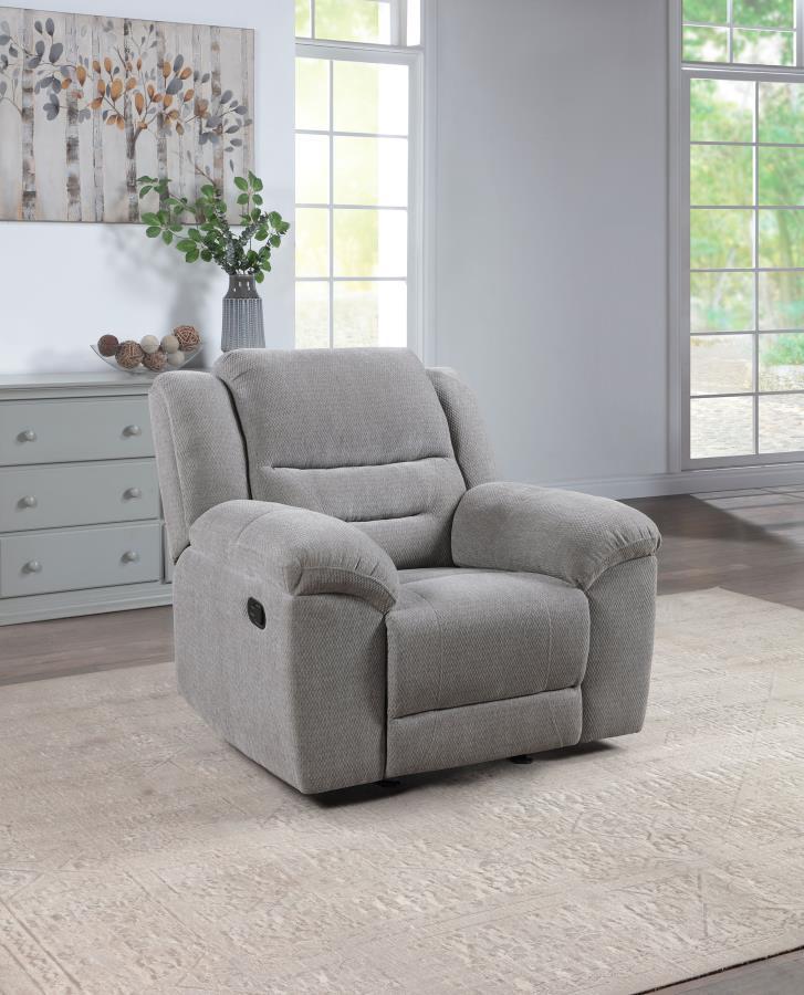 Gilson - Chenille Upholstered Reclining Glider Recliner - Gray Glider Chairs by Coaster Fine Furniture - Walls Furniture & Mattress