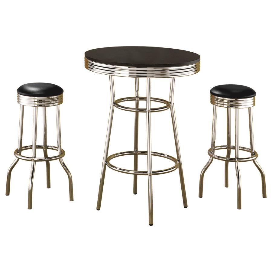 Retro - 3 Pieces Round 1950s Bistro Pub Bar Table Set 3 Piece Dining Room Sets by Coaster Fine Furniture - Walls Furniture & Mattress