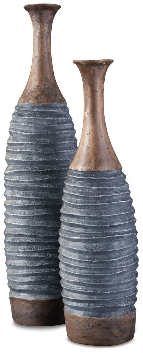 Blayze - Vase Set (Set of 2) - Antique Gray / Brown Vases & Jars by Signature Design by Ashley® - Walls Furniture & Mattress