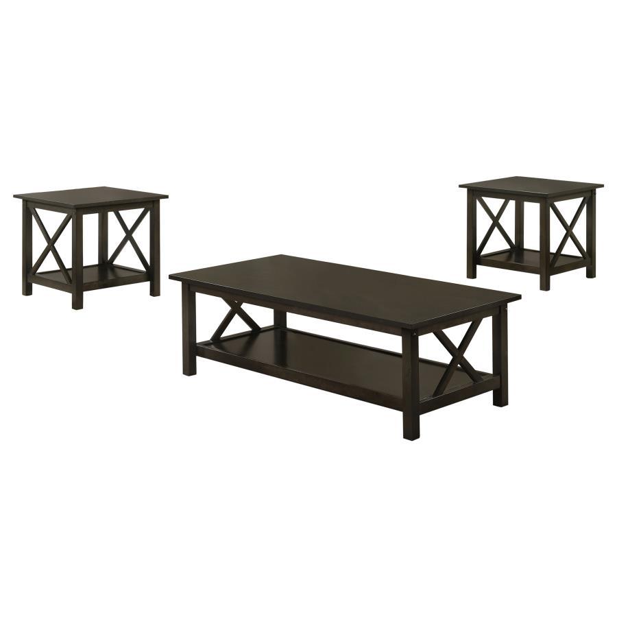 Rachelle - 3 Piece Rectangular Coffee Table Set - Deep Merlot Table Sets by CoasterEssence - Walls Furniture & Mattress