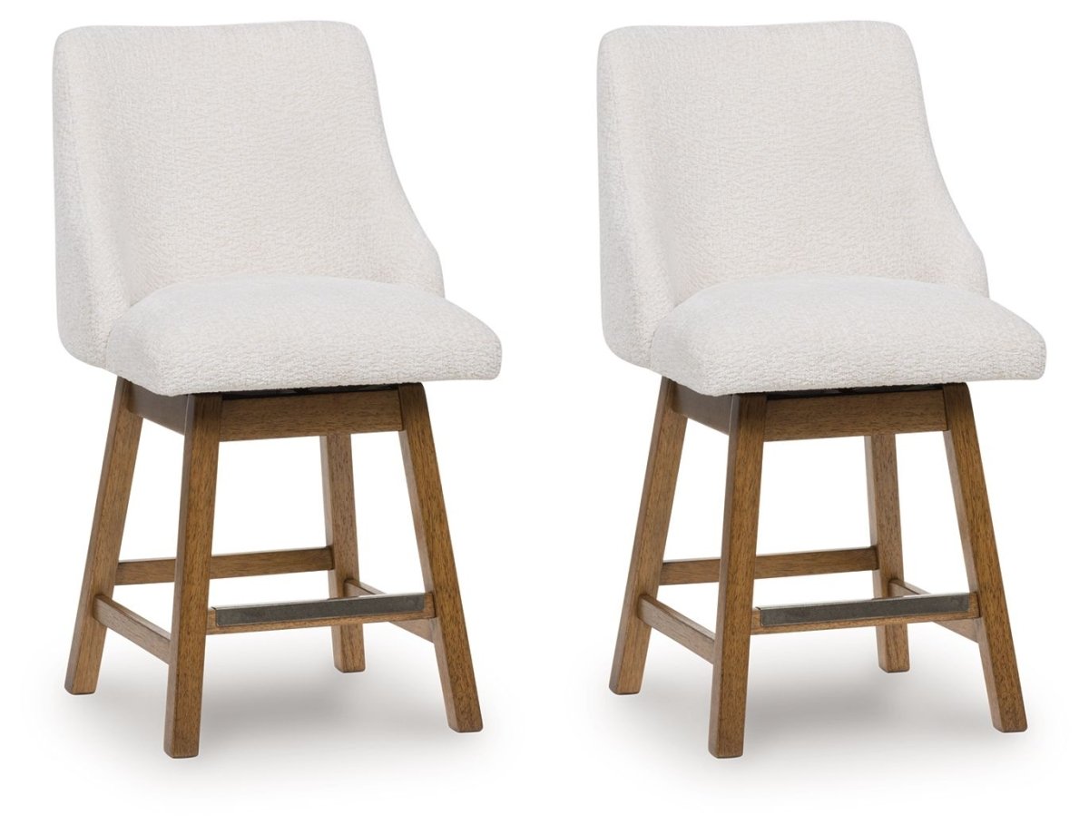 Cabalynn - Oatmeal / Light Brown - Upholstered Swivel Barstool (Set of 2) Stool Sets by Signature Design by Ashley® - Walls Furniture & Mattress