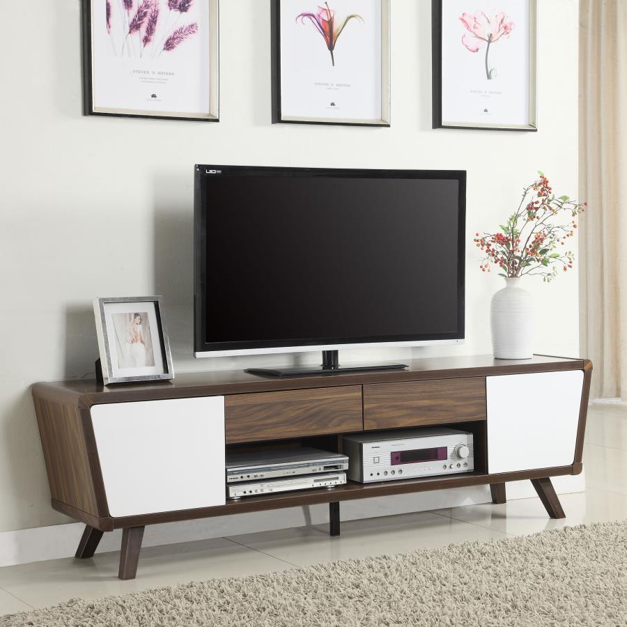 Alvin - 2 Door Engineered Wood TV Stand - Dark Walnut TV Stands by CoasterEssence - Walls Furniture & Mattress