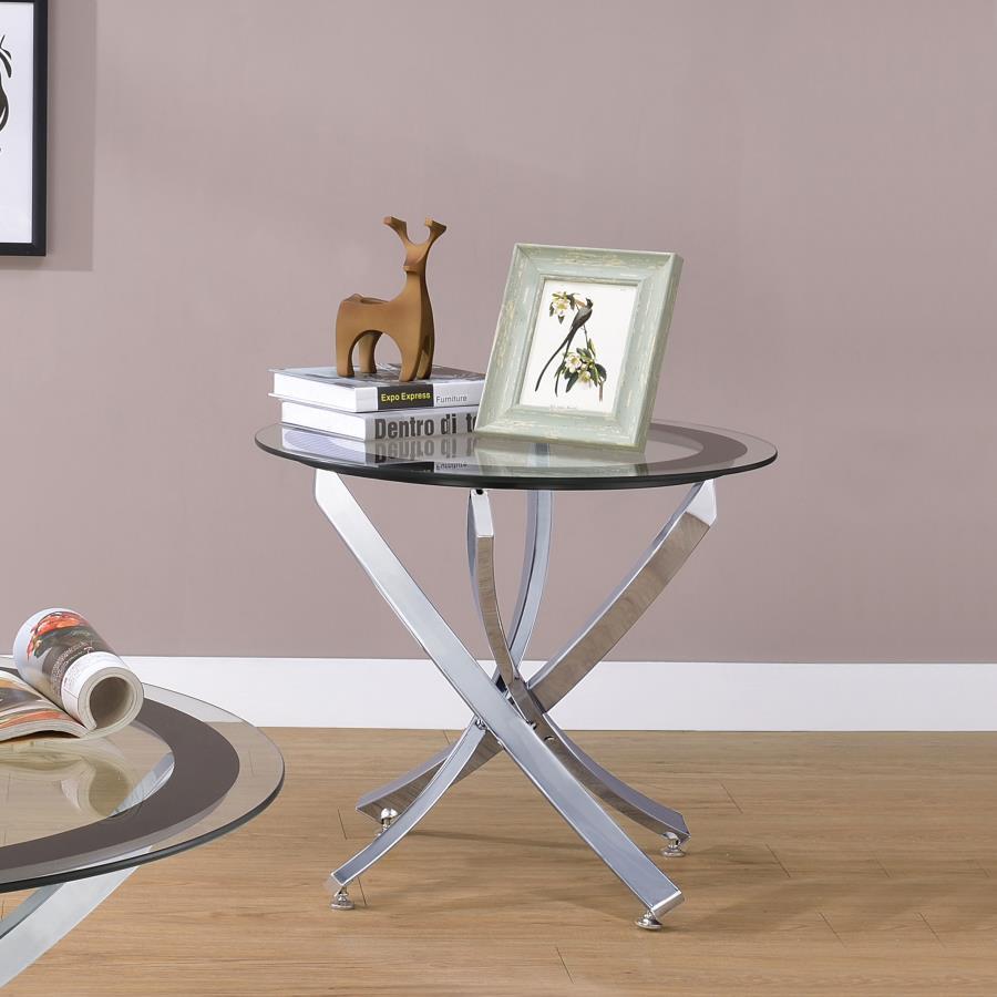 Brooke - Round Glass Top Side End Table Metal Base End Tables by CoasterEssence - Walls Furniture & Mattress