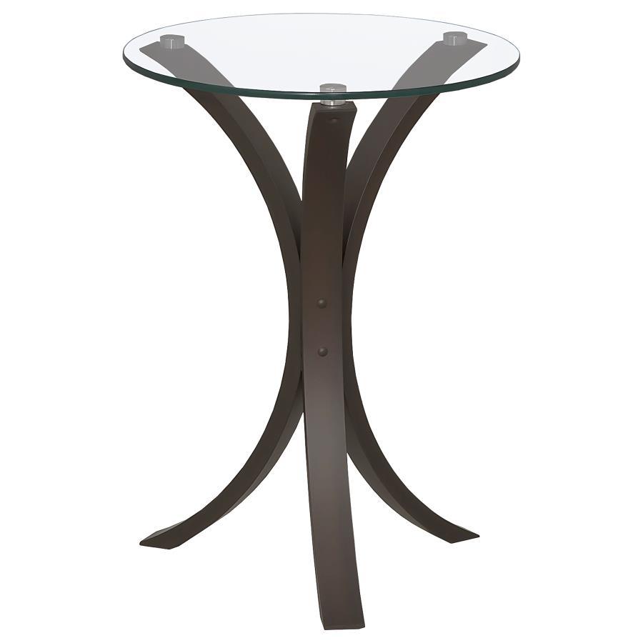 Edgar - Round Glass Top Accent Side Table - Cappuccino Side Tables by CoasterEveryday - Walls Furniture & Mattress