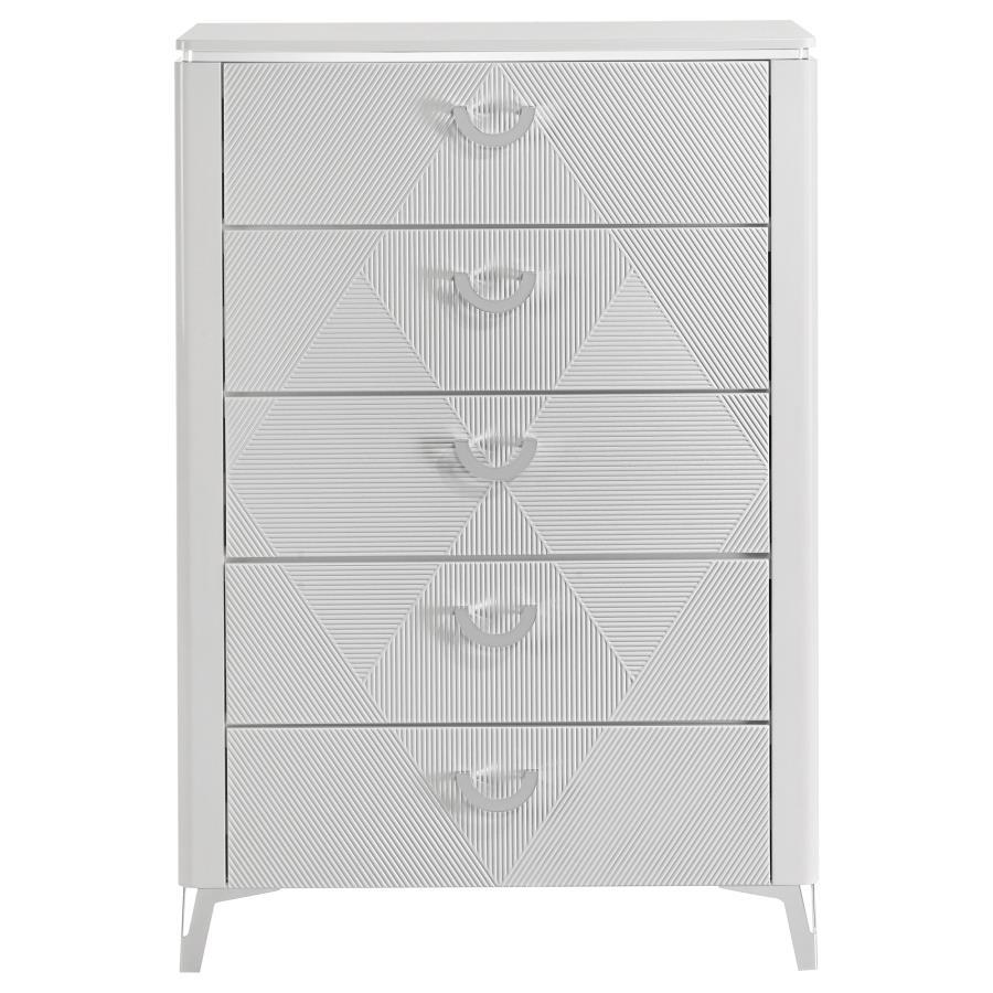 Cassia - 5 - Drawer Bedroom Chest Of Drawers - White High Gloss Accent Chests by Coaster Fine Furniture - Walls Furniture & Mattress