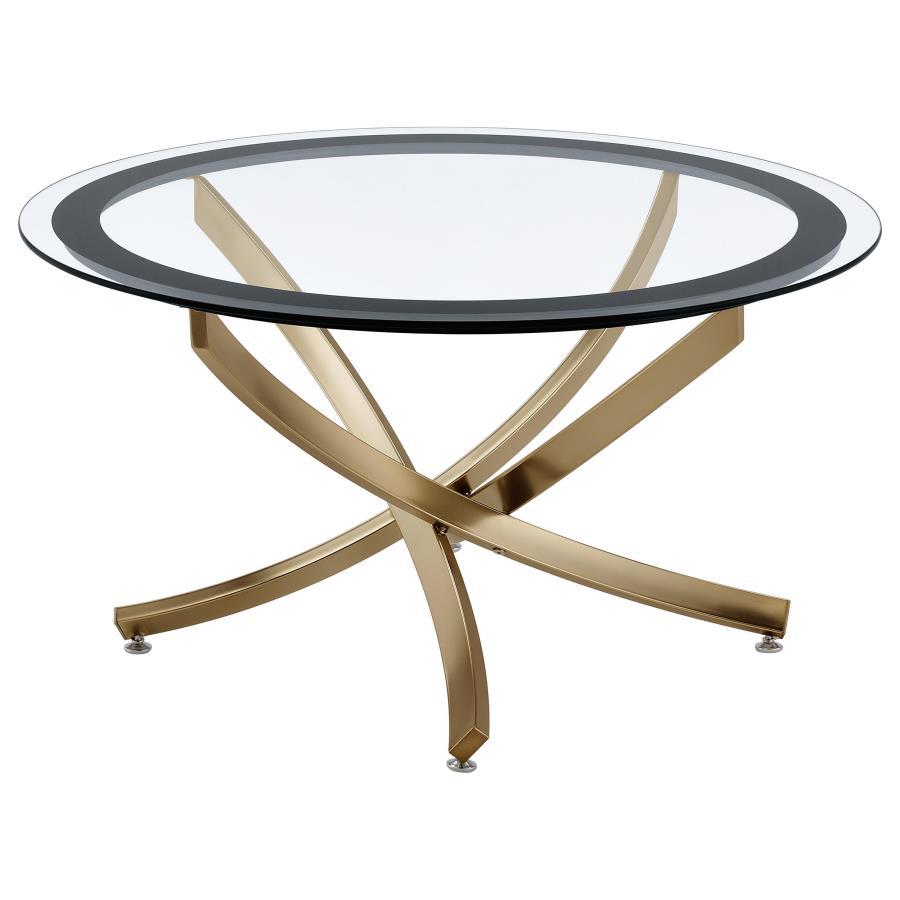 Brooke - Round Glass Top Coffee Table Metal Base Coffee Tables by CoasterEssence - Walls Furniture & Mattress