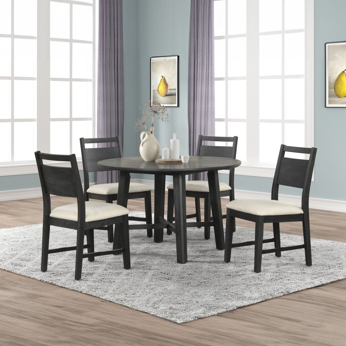 Sable Crest - 5 Piece Set (Round Dining Table & 4 Chairs) - Black 5 Piece Dining Room Sets by New Classic - Walls Furniture & Mattress
