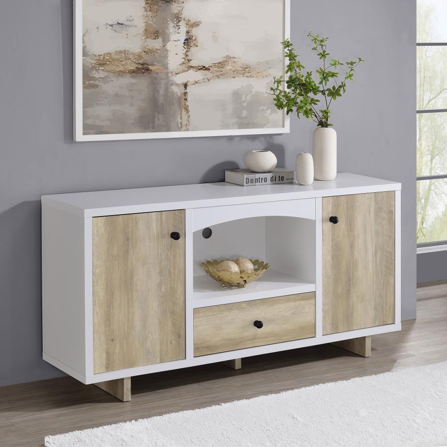 Dalton - 2 Door Storage Credenza - White And Distressed Pine Credenzas by CoasterEveryday - Walls Furniture & Mattress