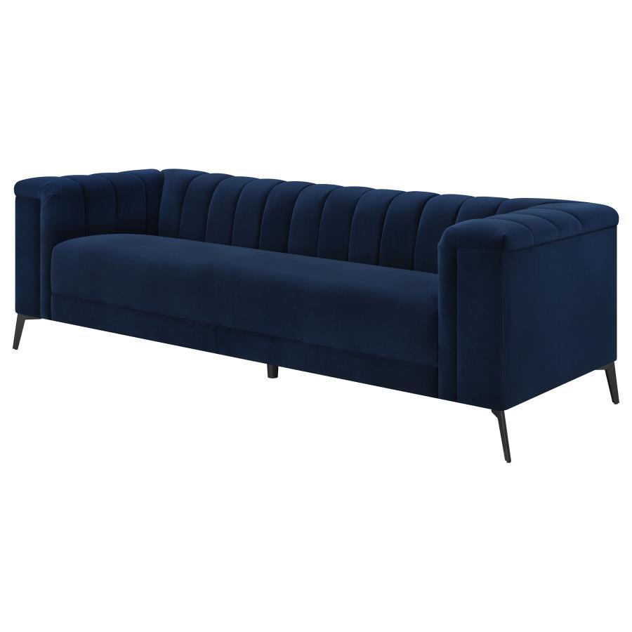 Chalet - Upholstered Tuxedo Arm Tufted Sofa - Blue Stationary Sofas by CoasterEssence - Walls Furniture & Mattress