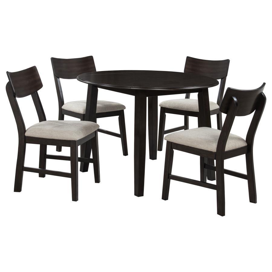 Catley - 5 Piece Round Drop Leaf Dining Table Set - Dark Coffee 5 Piece Dining Room Sets by Coaster Fine Furniture - Walls Furniture & Mattress