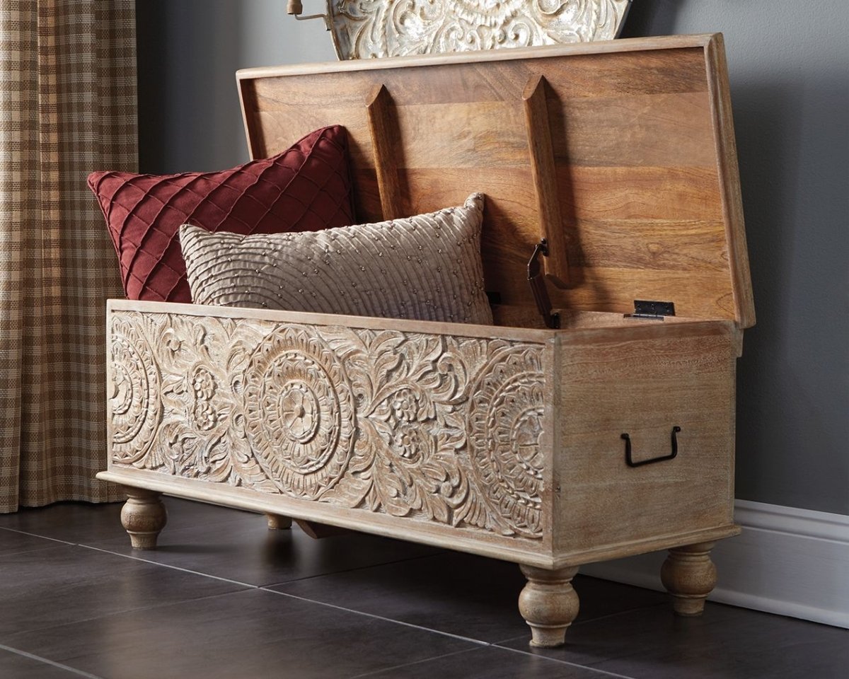 Fossil Ridge - Storage Bench - Beige Storage Benches by Signature Design by Ashley® - Walls Furniture & Mattress