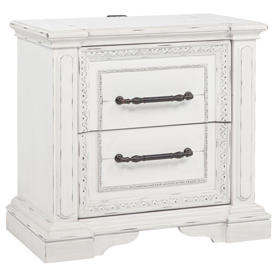 Mckinney - 2 - Drawer Nightstand With Dual USB - Vintage White Nightstands w/ Charging Stations by Coaster Fine Furniture - Walls Furniture & Mattress