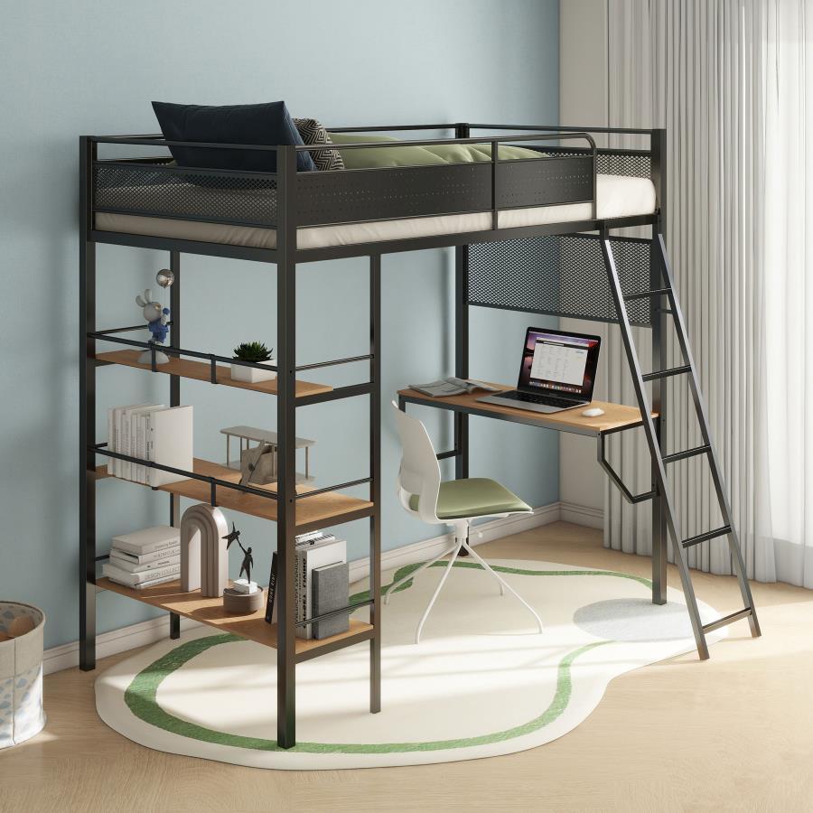 Campus - 3 - Shelf Metal Twin Workstation Loft Bed Loft Beds by Coaster Fine Furniture - Walls Furniture & Mattress