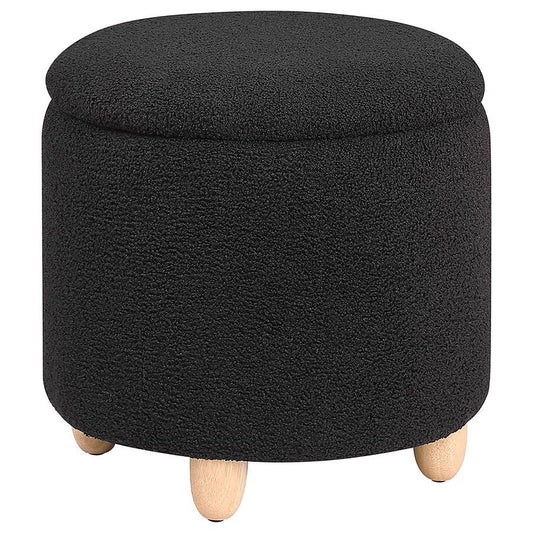 Valia - Faux Sheepskin Upholstered Round Storage Ottoman Storage Ottomans by Coaster Fine Furniture - Walls Furniture & Mattress