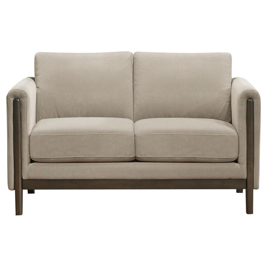 Islington - Fabric Upholstered Panel Arm Loveseat - Taupe Stationary Loveseats by Coaster Fine Furniture - Walls Furniture & Mattress