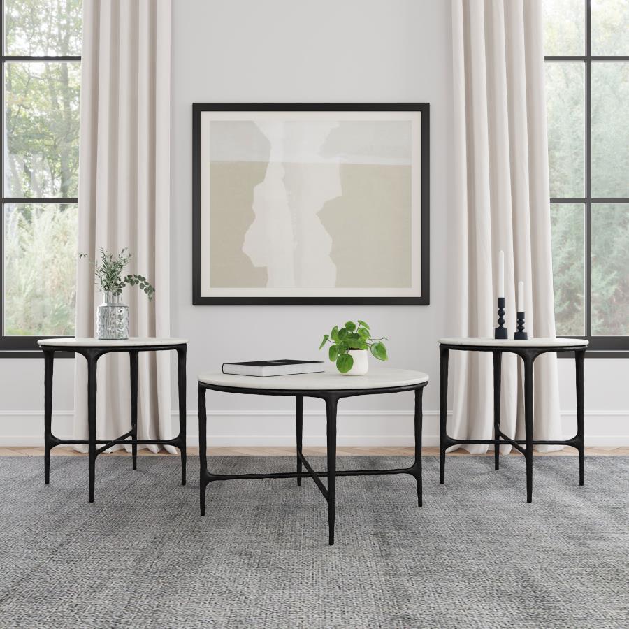 Hermas - Round Marble Coffee And End Table Set Table Sets by Coaster Fine Furniture - Walls Furniture & Mattress
