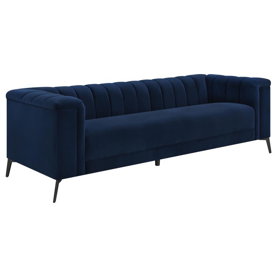Chalet - Upholstered Tuxedo Arm Tufted Sofa - Blue Stationary Sofas by CoasterEssence - Walls Furniture & Mattress