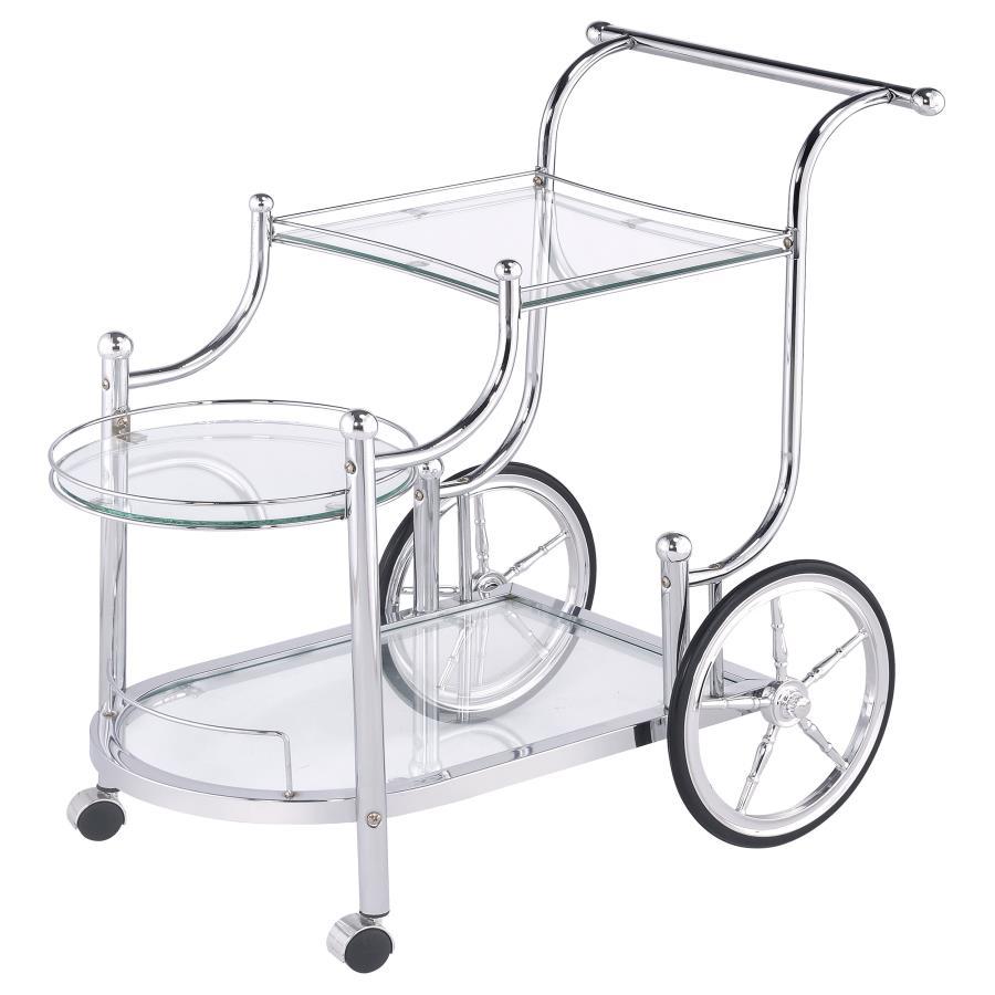 Sarandon - 3 - Tier Glass Shelf Metal Bar Cart - Chrome Bar Carts by CoasterEveryday - Walls Furniture & Mattress