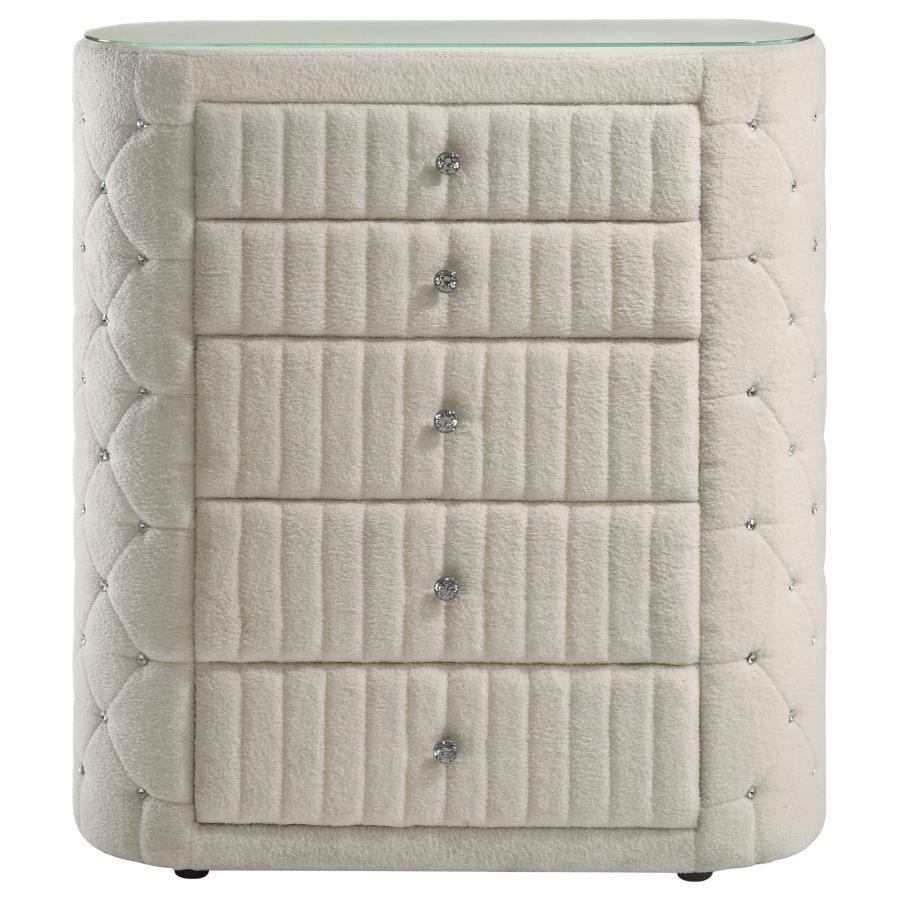 Sonya - 5 - Drawer Upholstered Bedroom Chest Of Drawers - Ivory Accent Chests by Coaster Fine Furniture - Walls Furniture & Mattress