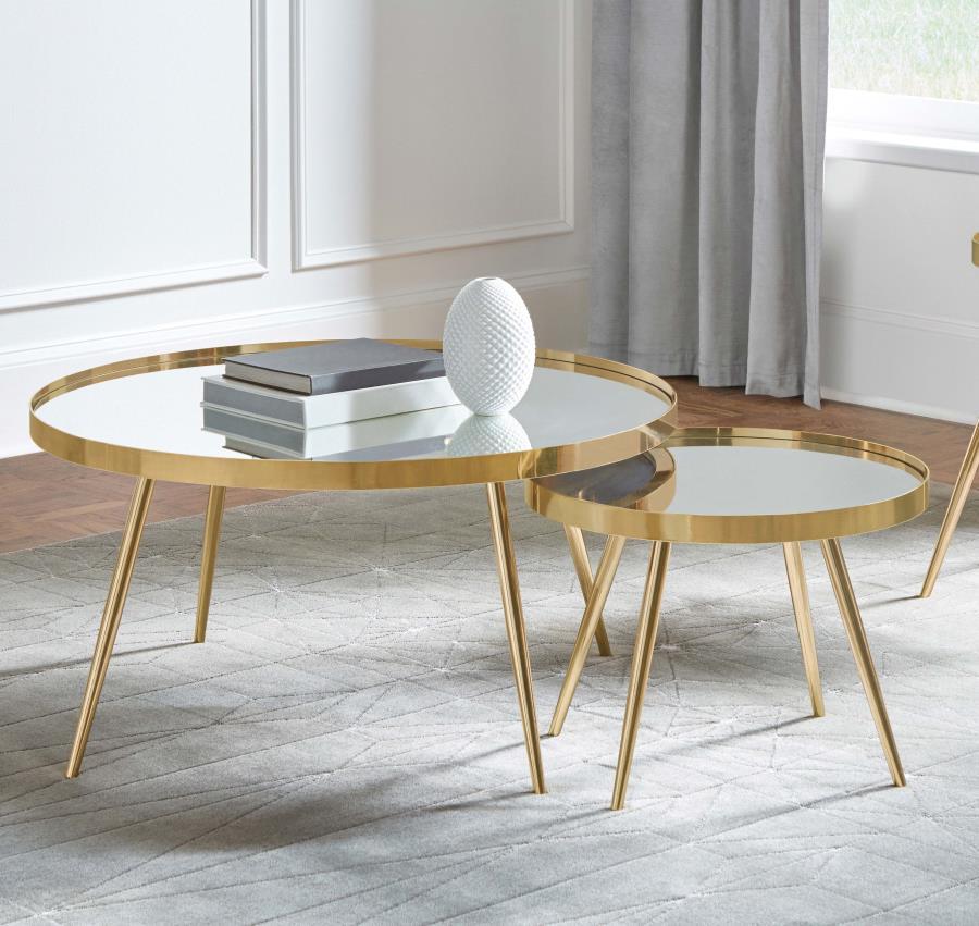 Kaelyn - 2 Piece Round Mirror Top Nesting Coffee Table Nesting Tables by CoasterEssence - Walls Furniture & Mattress