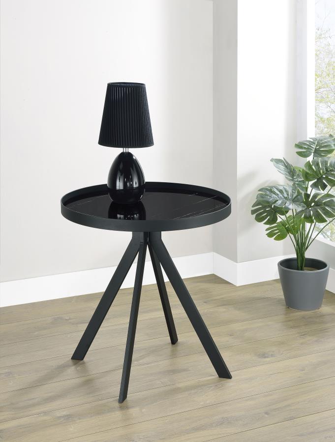 Briggs - Round Marble Printed Glass Top End Side Table End Tables by Coaster Fine Furniture - Walls Furniture & Mattress