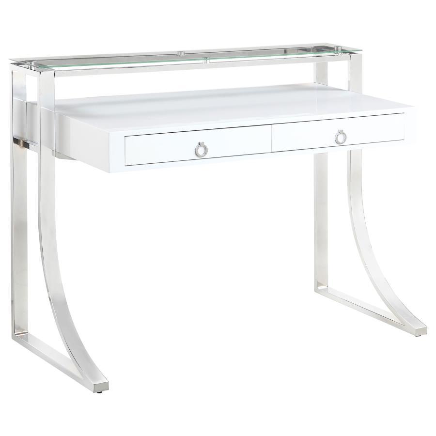 Gemma - 2 - Drawer Writing Desk - White High Gloss Writing Desks by CoasterEssence - Walls Furniture & Mattress