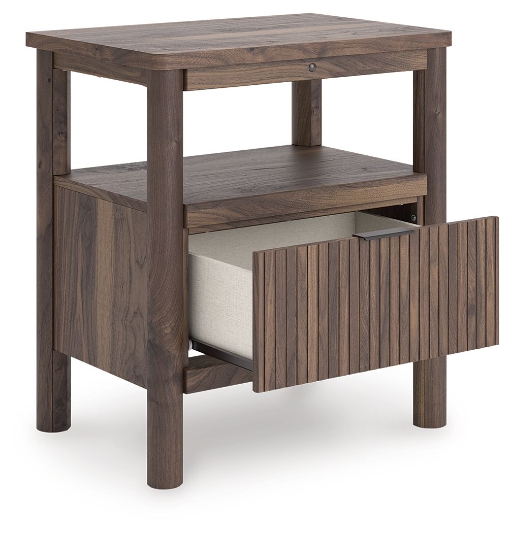 Pamytta - Brown - One Drawer Night Stand Nightstands w/ Charging Stations by Signature Design by Ashley® - Walls Furniture & Mattress